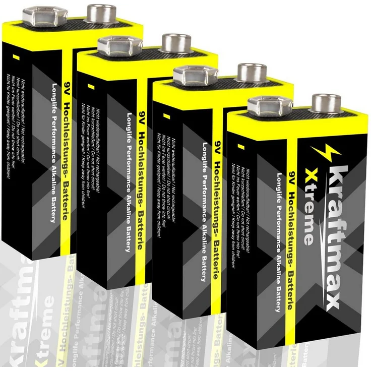 kraftmax 4er Pack Xtreme 9V Block Hochleistungs-Batterien für Rauchmelder, Longlife, Alkaline, 50g – Bild 1