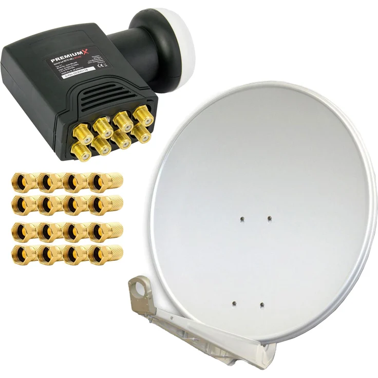 PremiumX DELUXE80 Satellitenantenne 80 cm Aluminium in Hellgrau, HDTV 4K mit DELUXE Octo LNB für stabile Empfangsqualität