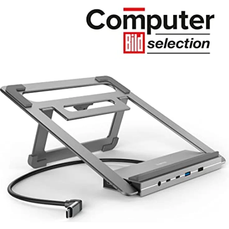 Hama USB C Hub Docking Station mit Laptop-Ständer 12 Ports (4x USB A, 2x HDMI, 3x USB-C, 1x DisplayPort, 1x LAN/Ethernet, 1x 3,5mm Klinke, USBC Hub 12in1 Notebook Stand für Büro oder Home Office) – Bild 2