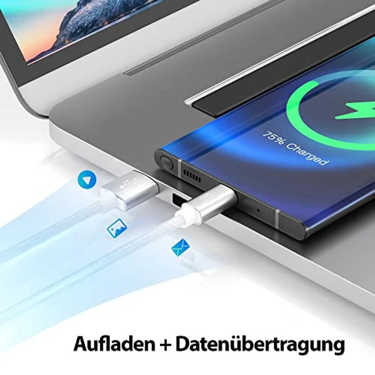 JAMEGA USB-C Kabel Nylon, Schnell Ladekabel 1m, Datenkabel für Samsung, Huawei, HTC und LG, 5 Gbps, Knickschutz, hohe Langlebigkeit – Bild 3