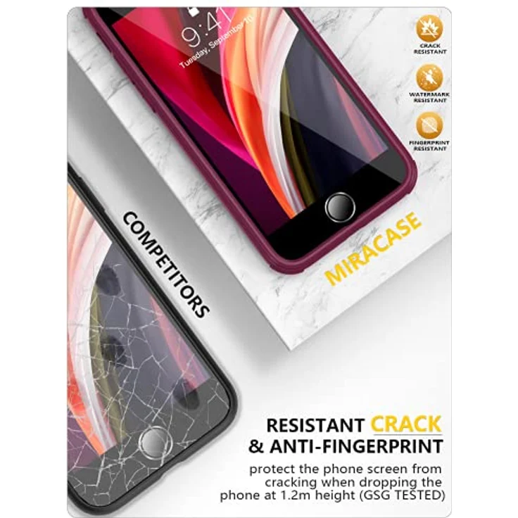 Miracase 360 Grad Hülle für iPhone SE 2022/ SE 2020/ iPhone 8, Ganzkörper Schutzhülle mit eingebauter Glas Displayschutzfolie, Stoßfest, Rosarot – Bild 4