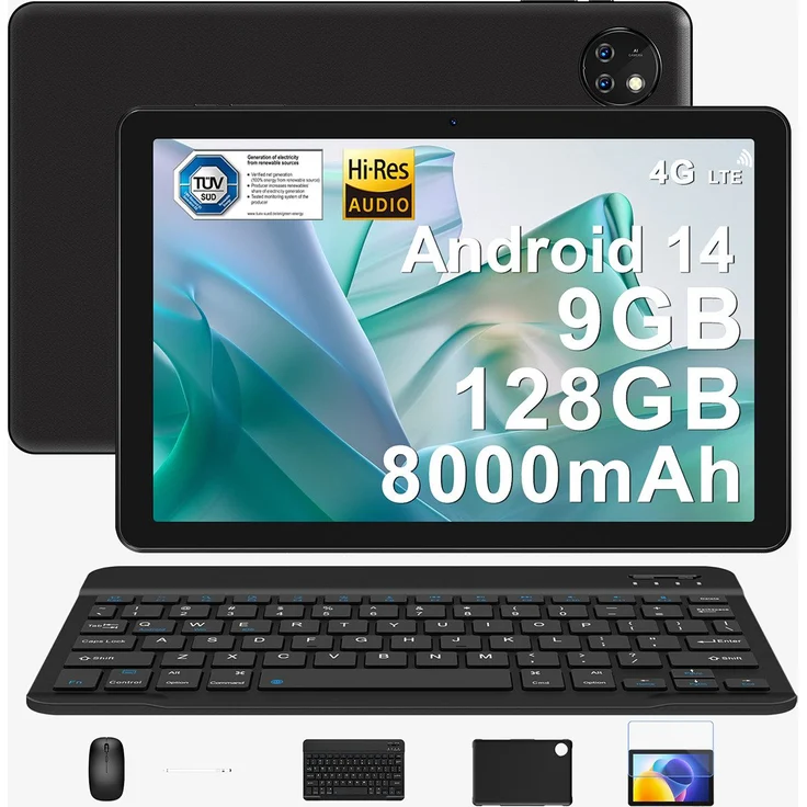 DOOGEE T10W Tablet (10.1", 128 GB, 4G, Android 14.0, 9(4+5)RAM+128ROM, 8000mAh, LTE + WiFi 2.4/5GHz) in Schwarz