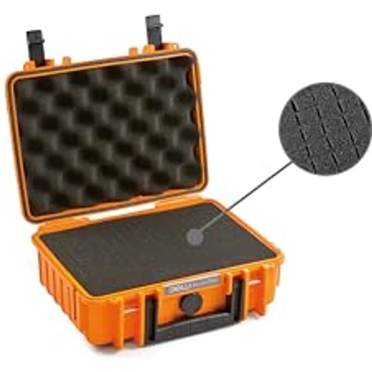B&W Outdoor Case Hartschalenkoffer Typ 1000 mit Schaumstoff (Hardcase Koffer IP67, SI Würfelschaum, wasserdicht, Innenmaß 27x21,5x10,5cm, Orange) – Bild 4