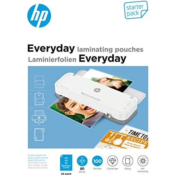 HP Everyday Laminierfolien-Set, glänzend für A4, A5, A6 und Visitenkartenformat, 80 micron, 100 Stück – Bild 2