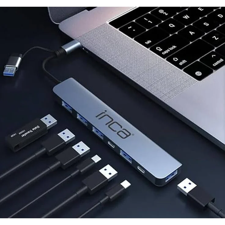 Inca IUTP-7T USB Hub, 7 in 2 Multiport Adapter mit USB 2.0 & 3.0, 100W Power Delivery, Aluminiumgehäuse, kompatibel mit Windows & Mac – Bild 2