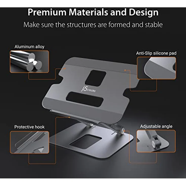 j5create Multi-Angle Aluminium Laptop Stand, Ergonomischer Notebook Ständer für Laptops bis 16 Zoll, Faltbar und rutschfest, JTS127 – Bild 5