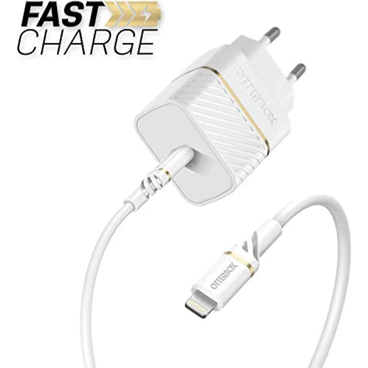 OtterBox USB-C PD EU Ladegerät 20W und verstärktes USB-C auf Lightning Kabel, Mfi zertifiziert, Schnelllade Bundle für iPhone und iPad, Sturzgeschützt und Robust, Weiß