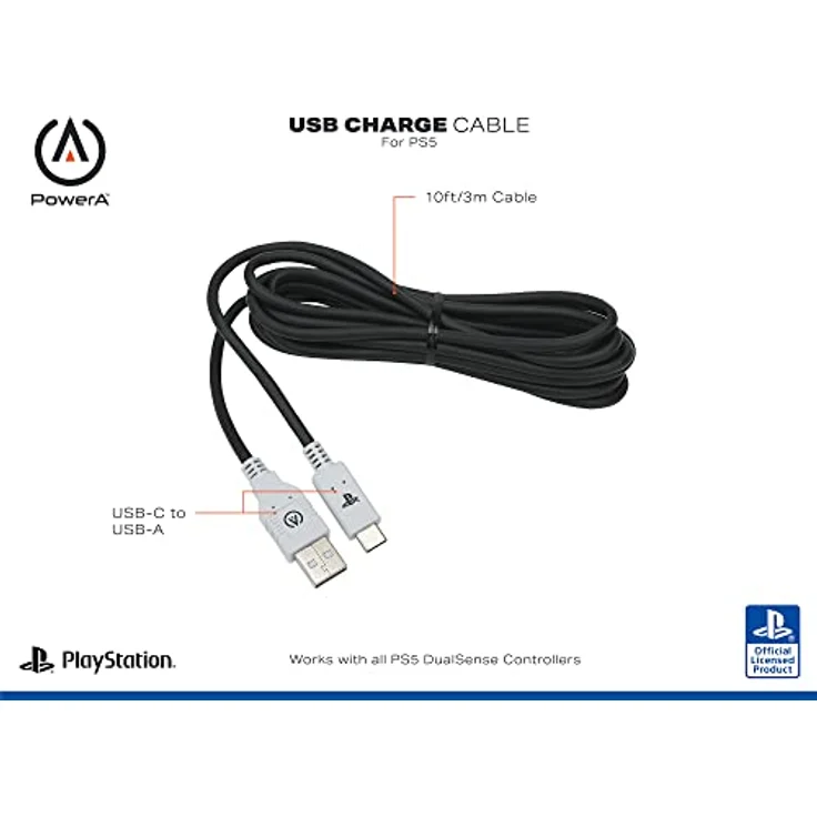 PowerA 1516957-01 USB-Kabel, 3 m, USB A zu USB C, schwarz, robust, schnelles Laden bis 3A, hohe Datenübertragungsgeschwindigkeit bis 480 Mbit/s – Bild 2