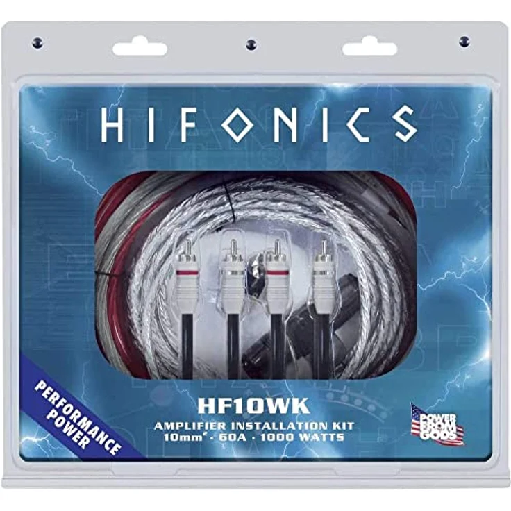 Hifonics HF10WK Car HiFi Endstufen-Anschluss-Set, 10 mm² Strom- und Massekabel, doppelt abgeschirmtes RCA-Kabel, 5 m Länge, rot und rauchgrau – Bild 1