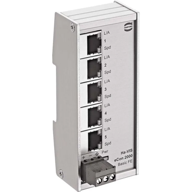 Harting Ethernet Switch 24020050010, unmanaged 5x10/100 RJ45-Ports, 0,1 Gbps, Hutschienenmontage, IP30