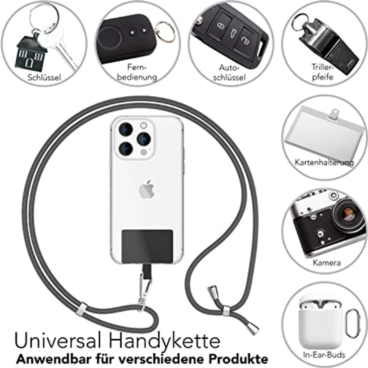 Nalia HoldMe Air, Universal Handykette für Smartphones, 160 cm Lanyard mit verstellbarem Pad und Edelstahl-Karabinerhaken – Bild 4