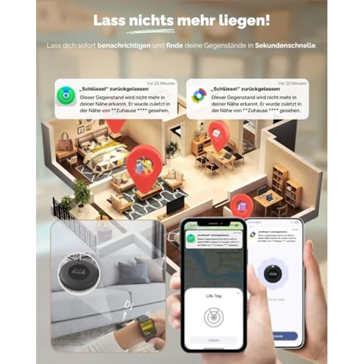 Lifemate Life Tag Duo, Bluetooth-Tracker für iOS/Android, Schlüsselfinder mit einfacher Einrichtung, 1er-Pack – Bild 6