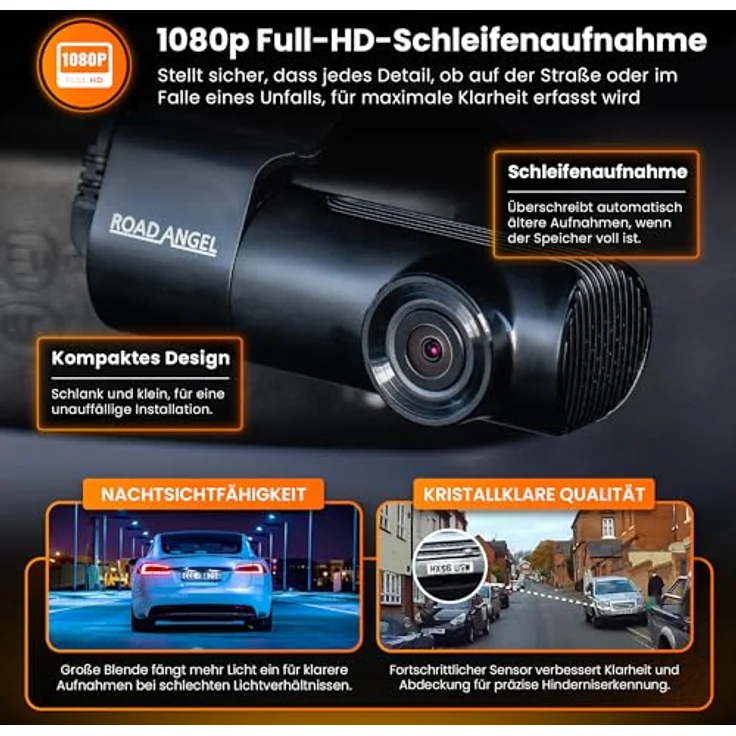 Road Angel Dashcam Halo Start 1080p, Dashcam mit WLAN, G-Sensor, Parkmodus und eingebautem Display – Bild 3