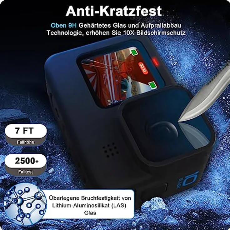 FitStil Displayschutzfolie für Go Pro Hero 12/11/10/9 Black, ultraklarer 9H Schutz aus gehärtetem Glas für Vorder- und Rückseite + Objektivschutz, 9-teiliges Set mit Objektivabdeckung – Bild 4
