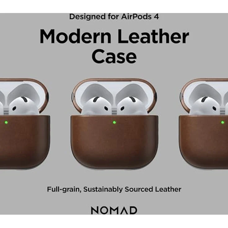 Nomad Modern Leather Case für AirPods 4, zweiteilige Schutzhülle aus hochwertigem Echtleder und Polycarbonat, braun, kabelloses Laden kompatibel – Bild 8