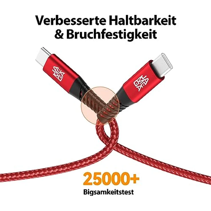 JAMEGA - USB Typ C Kabel Rot 2m | Fast Charge Sync für iPhone 15 Pro Max iPad Pro Air Samsung Macbook Tablets Huawei uvm. – Bild 5