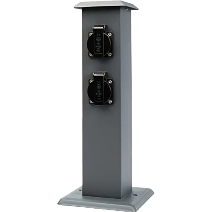 Grafner Edelstahl Design Gartensteckdose mit 4 Steckdosen, 3600 Watt, IP44, eckig, anthrazit, KEIN ROST – Pulver-Beschichtung, Energiesäule Metall Mehrfach Außen Steckdose 4-Fach schwarz lackiert