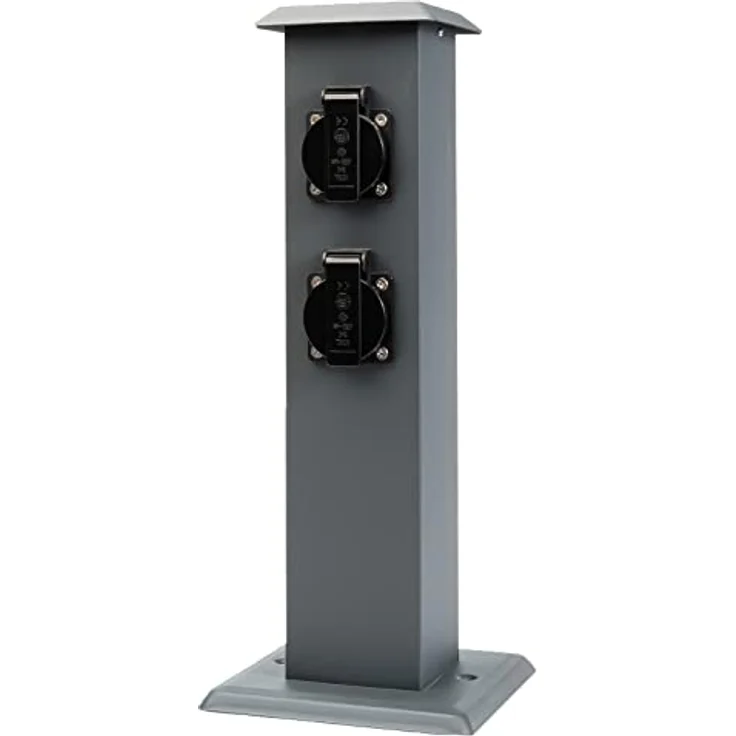 Grafner Edelstahl Design Gartensteckdose mit 4 Steckdosen, 3600 Watt, IP44, eckig, anthrazit, KEIN ROST – Pulver-Beschichtung, Energiesäule Metall Mehrfach Außen Steckdose 4-Fach schwarz lackiert – Bild 1