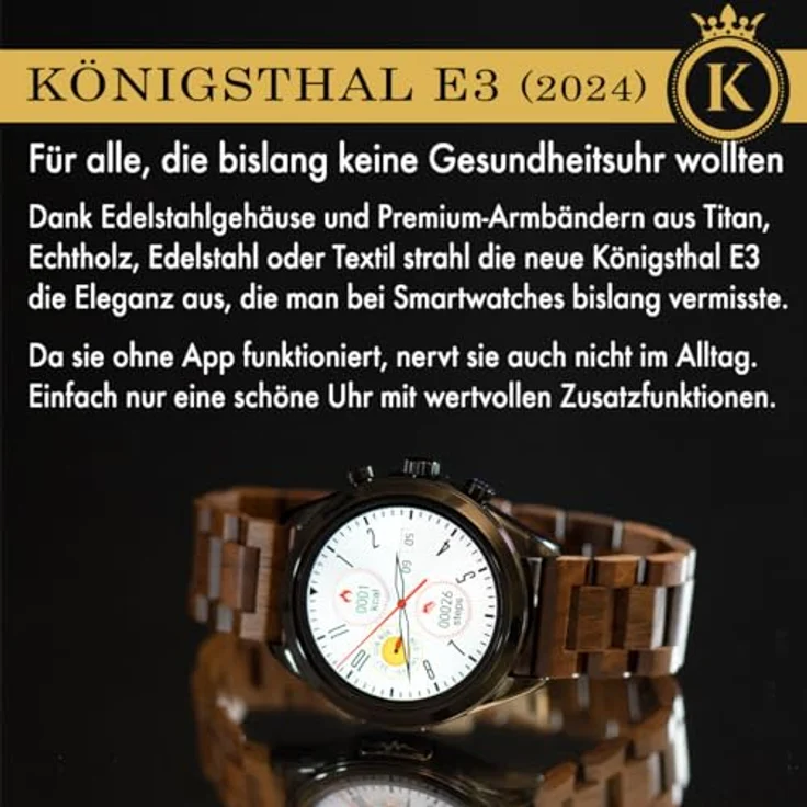 Königsthal E3 (2024) Smartwatch (1,39 Zoll) mit OSRAM Sensoren, EKG, HRV, Schlafapnoe, Blutdruck - Schwarz – Bild 6