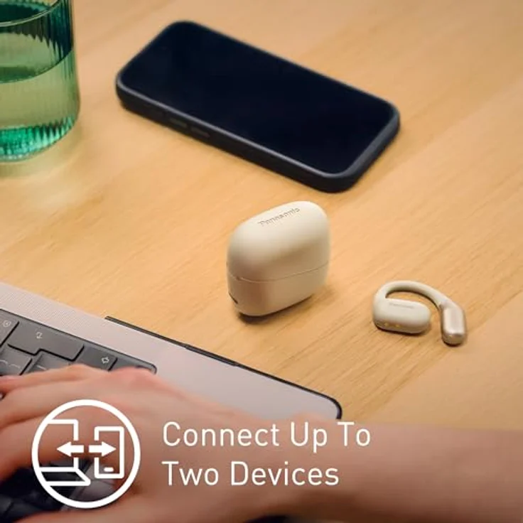 Panasonic RB-F10DE-C, True Wireless Bluetooth-Kopfhörer mit offenem Ohr, IPX4 wasserdicht, Multi-Punkt-Konnektivität, Umgebungsgeräuschunterdrückung, 25 Stunden Spielzeit, USB-C-Aufladung, Beige – Bild 4