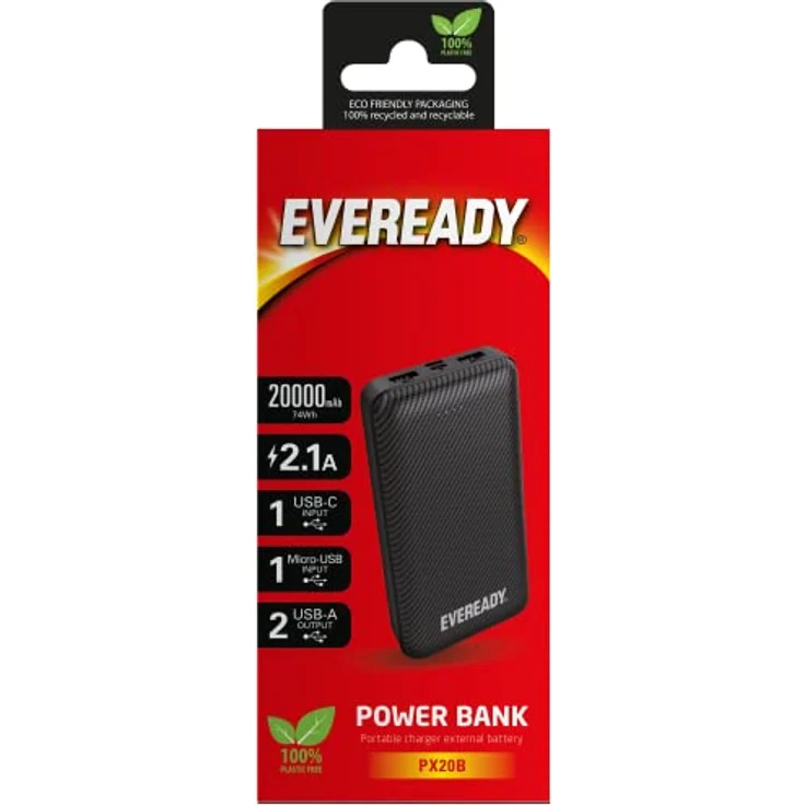 Energizer EVEREADY - Externer Akku 20000 mAh + USB-A/Micro-USB-Kabel - Schwarz – Bild 4