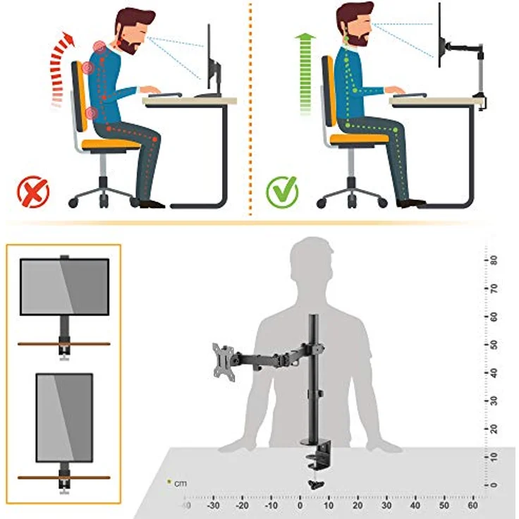 RICOO Monitor Halterung Tisch, VESA Tischhalterung für 13-30 Zoll, Monitorhalterung 1 Monitor Arm TS2711, Bildschirmhalterung Neigbar Schwenkbar Monitorarm Bildschirm Halterung Halter Monitorhalter – Bild 5