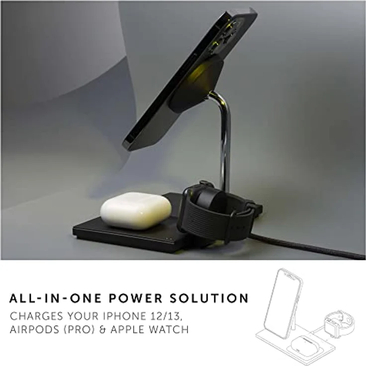 Native Union Snap 3-in-1 Magnetic Wireless Charger - Ladestation für iPhone 14/13 / 12 & Watch Ultra mit kabellosem Pad für AirPods (Pro/Pro 2) - Einstellbarer Winkel & diskrete LED-Anzeigen – Bild 2