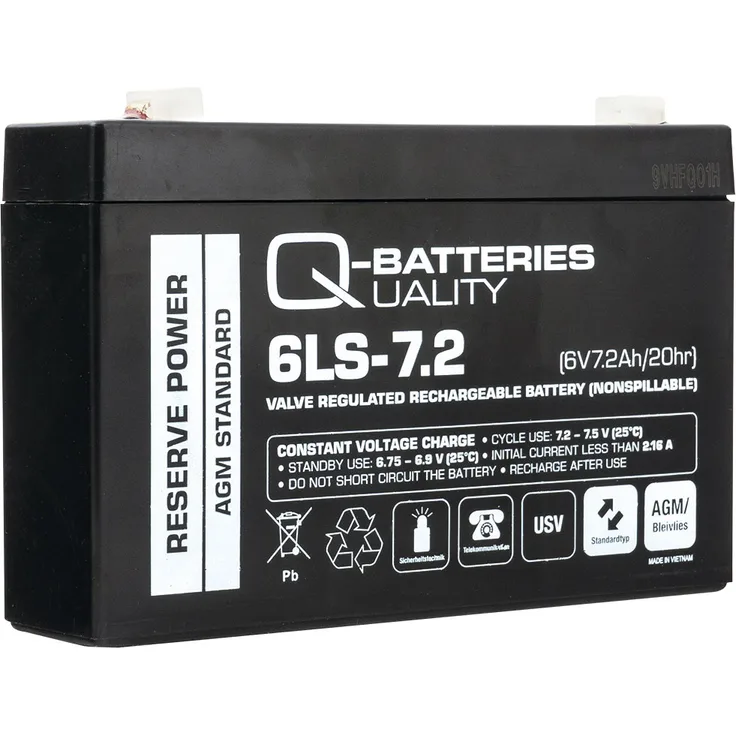 Q-Batteries 6LS-7.2 6V 7,2Ah Blei-Vlies Akku / AGM VRLA