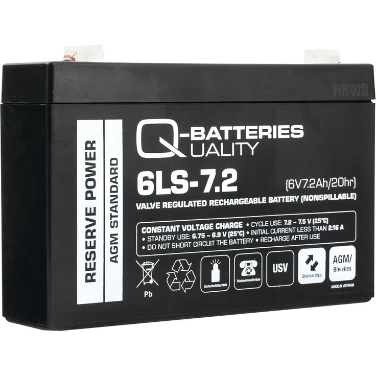 Q-Batteries 6LS-7.2 6V 7,2Ah Blei-Vlies Akku / AGM VRLA – Bild 1