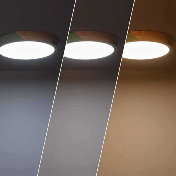 LEDKIA LIGHTING LED-Deckenleuchte 18W Rund Holz Ø320 CCT Wählbar Semi-Dari Einstellbare Farbtemperatur 50xØ320 mm Grün Holz für Wohnzimmer, Küche, Schlafzimmer – Bild 4