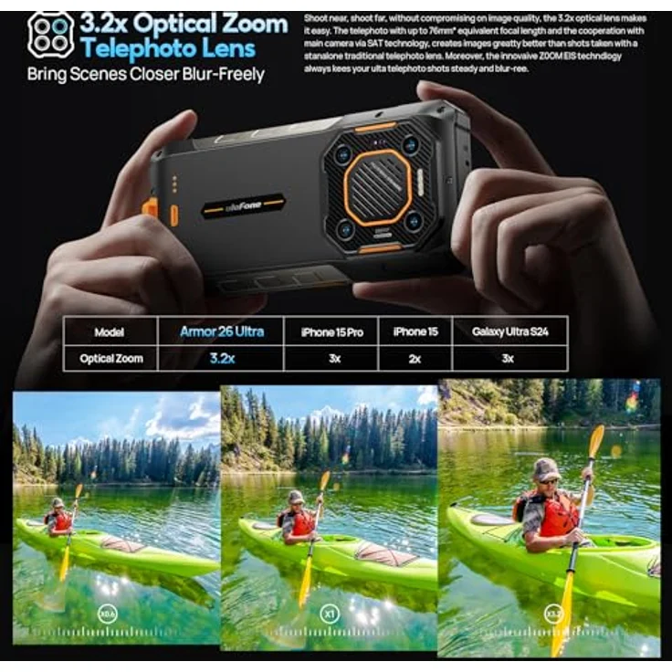 Ulefone Armor 26 Ultra 5G Outdoor Handy, 512GB+24GB 15600mAh/120W Dimensity 8020 200MP+50MP Kamera 6,78” 120Hz 121dB IP68 Rugged Smartphone Android 13 Dual SIM Fingerabdruck ID/NFC 2 Jahr Garantie – Bild 4
