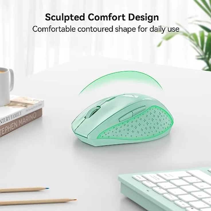 TECKNET Kabellose Maus, 4800 DPI 2.4G Funkmaus mit USB Empfänger, 30 Monate Batterielaufzeit, geräuschloses Klicken, ergonomisches Design, 6 Tasten für PC, Laptop, Windows, Mac, Linux – Bild 4