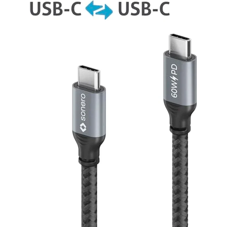 Sonero USB-C auf USB-C Ladekabel, Schnellladekabel, 60W PD, grau/schwarz – Bild 4
