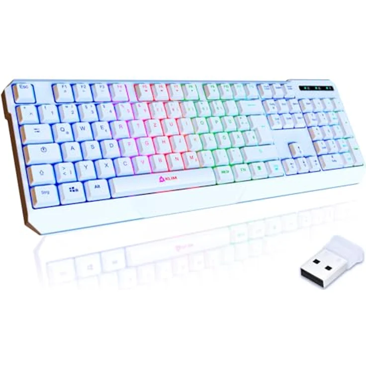 KLIM Chroma Wireless Gaming Tastatur - Kabellos QWERTZ DEUTSCH - NEU 2024 - Langlebig, Ergonomisch, Wasserdicht, Leise - RGB - Weiß – Bild 1