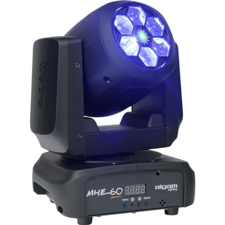 Algam Lighting MHE60, Moving-Head-Licht mit 6 x 15W RGBW LEDs und 50mW grünem Laser, DMX-steuerbar, 540° PAN, 200° TILT