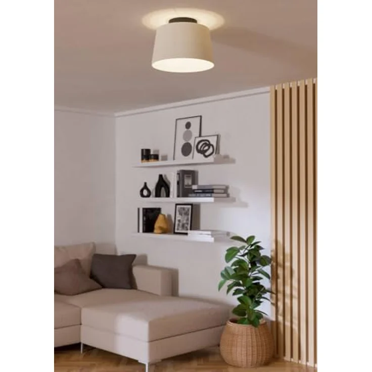 EGLO Deckenlampe Febres, Wohnzimmerlampe aus Metall in Schwarz und Bouclé Stoff in Weiß, E27 Fassung, Ø 35 cm – Bild 3