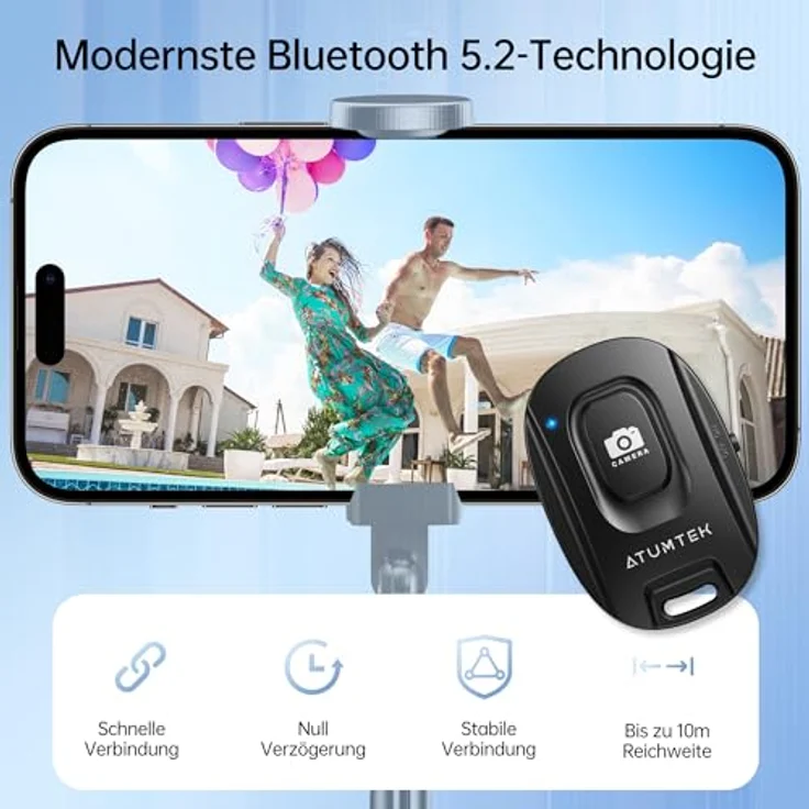 ATUMTEK Kameraselbstauslöser, Drahtlose Fernbedienung für iPhone und Android-Smartphones, Bluetooth 5.2, 2er-Pack, mit Handgelenkschlaufe, Schwarz – Bild 2