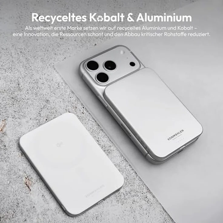 VONMÄHLEN Evergreen Mag, magnetische Powerbank 5.000 mAh, QI2-zertifiziert, schwarz, recycelte Materialien, ultra-schlank – Bild 7