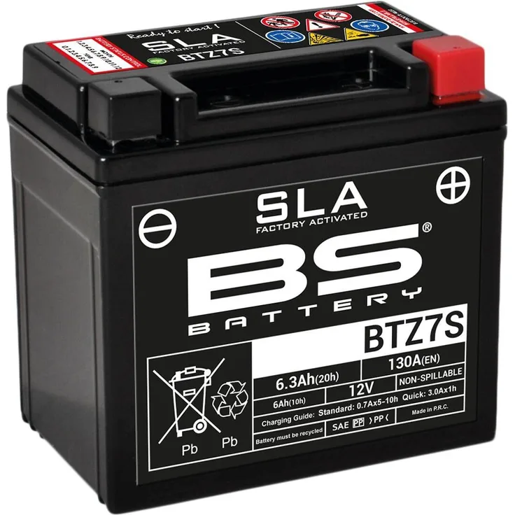 BS Battery BTZ7S, Wartungsfreie 12V 6.3Ah AGM Batterie, werkseitig aktiviert, auslaufsicher, hohe Startleistung