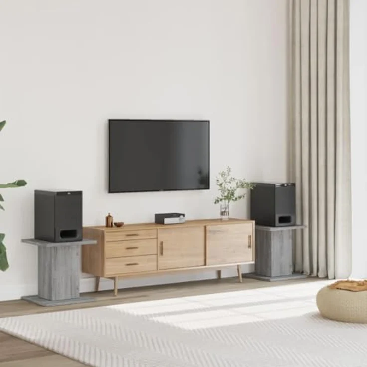 vidaXL Lautsprecherständer 2 STK., Hoher Boxenständer aus Holzwerkstoff in Grau Sonoma, robustes Design mit vergrößerter Ablagefläche und hohlem Innenraum für verbesserten Klang – Bild 2