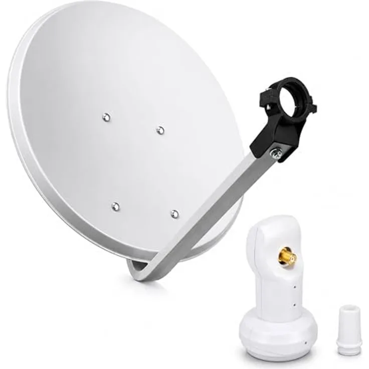 Premium X PXS45 Camping Sat Anlage, 45 cm Hellgrau, Digital Satelliten-Schüssel mit Universal Single LNB für FullHD und 4K Empfang