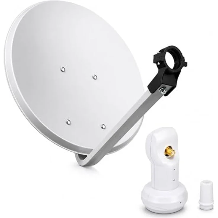 Premium X PXS45 Camping Sat Anlage, 45 cm Hellgrau, Digital Satelliten-Schüssel mit Universal Single LNB für FullHD und 4K Empfang – Bild 1