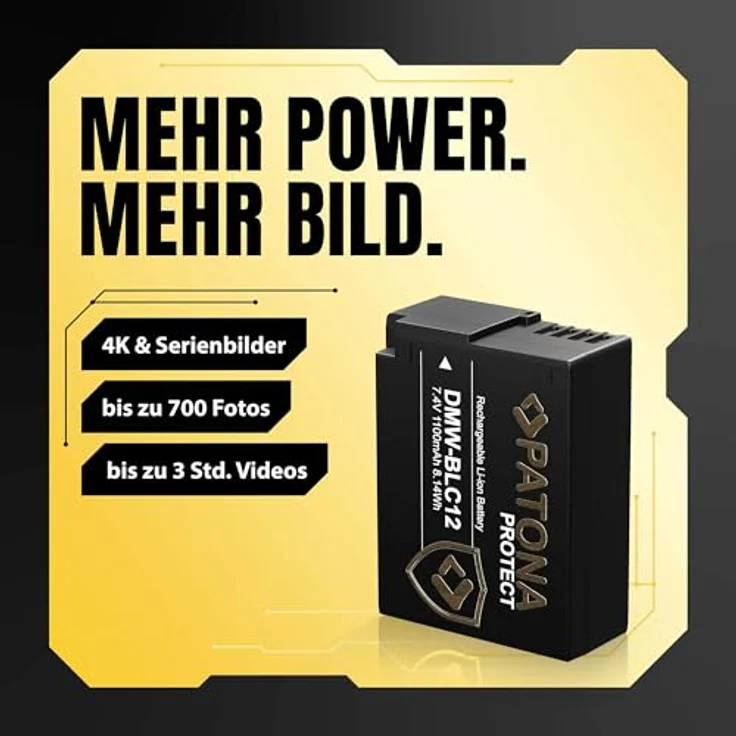 PATONA Protect DMW-BLC12 Kamera Akku 1100mAh mit NTC Sensor und V1 Gehäuse, kompatibel mit Panasonic Lumix DMC FZ200 FZ300 FZ330 FZ1000 G5 G6 G7 G70 G81 G85 G91 GH2 GX8 – Bild 2