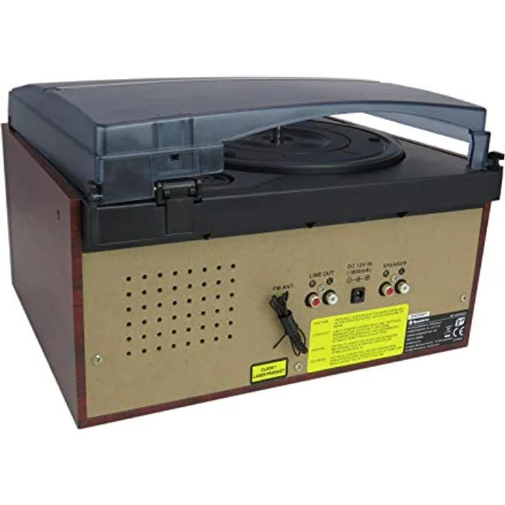 Roadstar HIF-8892EBT Mini-Hi-Fi-Musikanlage Plattenspieler 33/45/78 U/min, PLL FM Digitalradio, CD-MP3-Player, Kassette, Bluetooth, USB, Aufnahmefunktion, SD-Karte, Fernbedienung, Holz – Bild 5