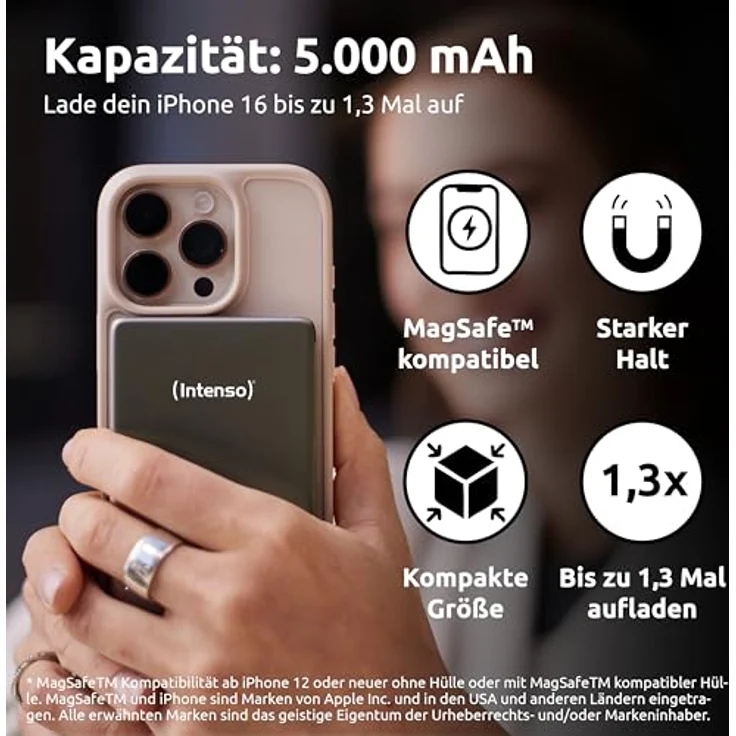 Intenso MW5000 Magnetische Powerbank 5000 mAh – MagSafe kompatibel, Wireless Charging 15W, USB-C PD 20W, kompakt und flach – Grau – Bild 3