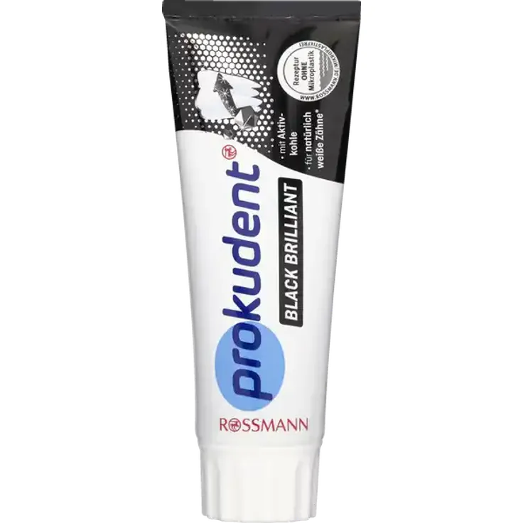 Prokudent Black Brilliant Zahncreme 75 ml – Mit Aktivkohle, Fluorid, vegan, ohne Mikroplastik, sanfte Zahnaufhellung ohne Bleichmittel