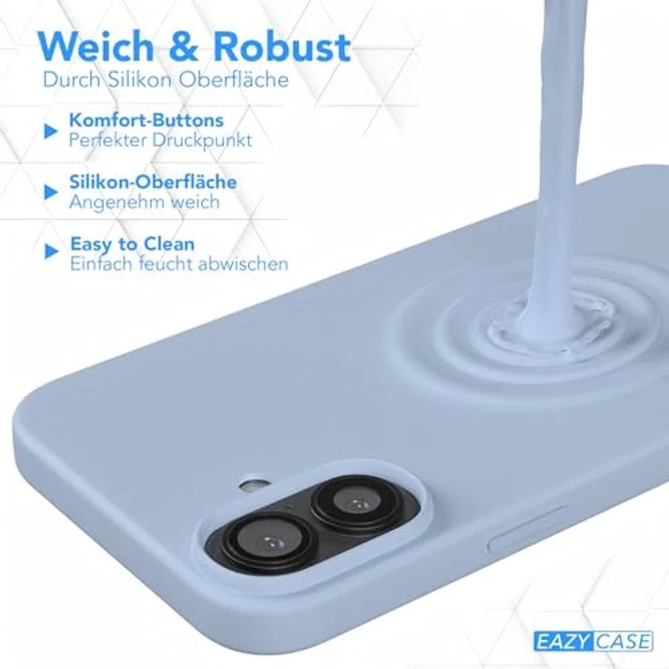 EAZY CASE Premium Silikonhülle für iPhone 16 Plus, Slimcover mit Kameraschutz und Microfaser-Innenfutter, hellblau, kratzresistent, kabelloses Laden, Bumper Schutzhülle – Bild 4