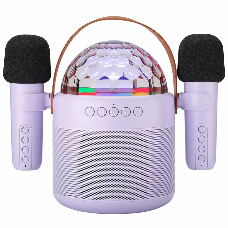 iMoshion Sing & Shine Karaoke-Set, Bluetooth Lautsprecher mit 2 Mikrofonen und RGB-Discokugel, Lavender Lilac