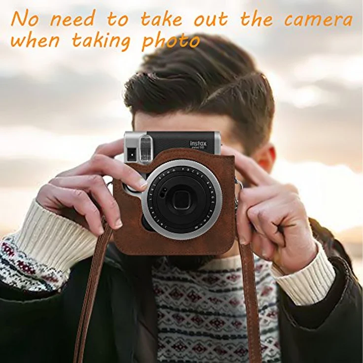 FINTIE Tasche für Fujifilm Instax Mini 90 Neo Classic, Premium Schutzhülle aus Kunstleder mit abnehmbarem Riemen, Braun – Bild 3