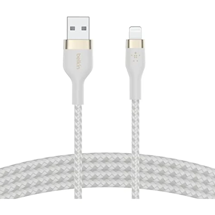 Belkin BoostCharge Pro Flex geflochtenes USB-A/Lightning-Kabel, 1 m, MFi-zertifiziertes Ladekabel für iPhone 14/14 Plus, 13, 12, Pro, Max, mini, SE, iPad und andere Geräte – Weiß – Bild 1